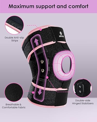 Miniatura 4 de ABYON Rodillera con bisagras para hombres y mujeres para desgarro de menisco, dolor de ACL/MCL, artritis - Máximo soporte de rodilla con Negro