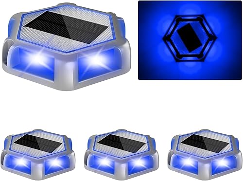 Paquete de 4 luces solares para cubierta, luces LED impermeables para exteriores, luz LED de advertencia de aluminio para acera, camino de jardín,