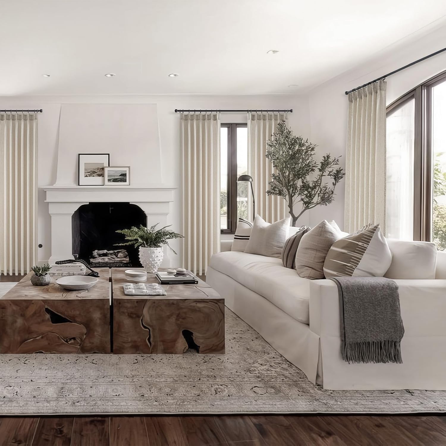 96 Inches Long Pleated Sheer Curtains,Oatmeal Linen Blended Light Filtering Window Curtains 96 Length 2 Panels for Living Room Bedroom Pinch Pleat Drapes with Hooks 2 Panels 40" Wx96 L,Light Camel