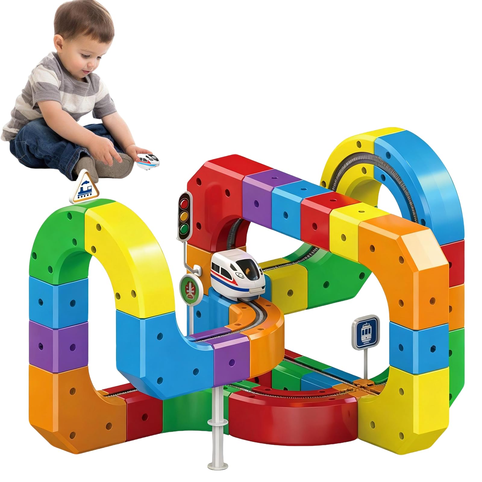Clickrail Electric Train Set Flexible Race Track,3D STEM Magic Rail Cube Train Set, Magnetic Train Track Set, Gravity-Defying 3D Embedded Layouts & Motorized Car For Kids Boys Girls (81Pcs)
