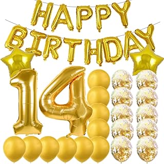 Sweet 14th Birthday Decorations Party Supplies,Gold Number 14 Balloons,14th Foil Mylar Balloons Latex Balloon Decoration,Great 14th Birthday Gifts for Girls,Women,Men,Photo Props