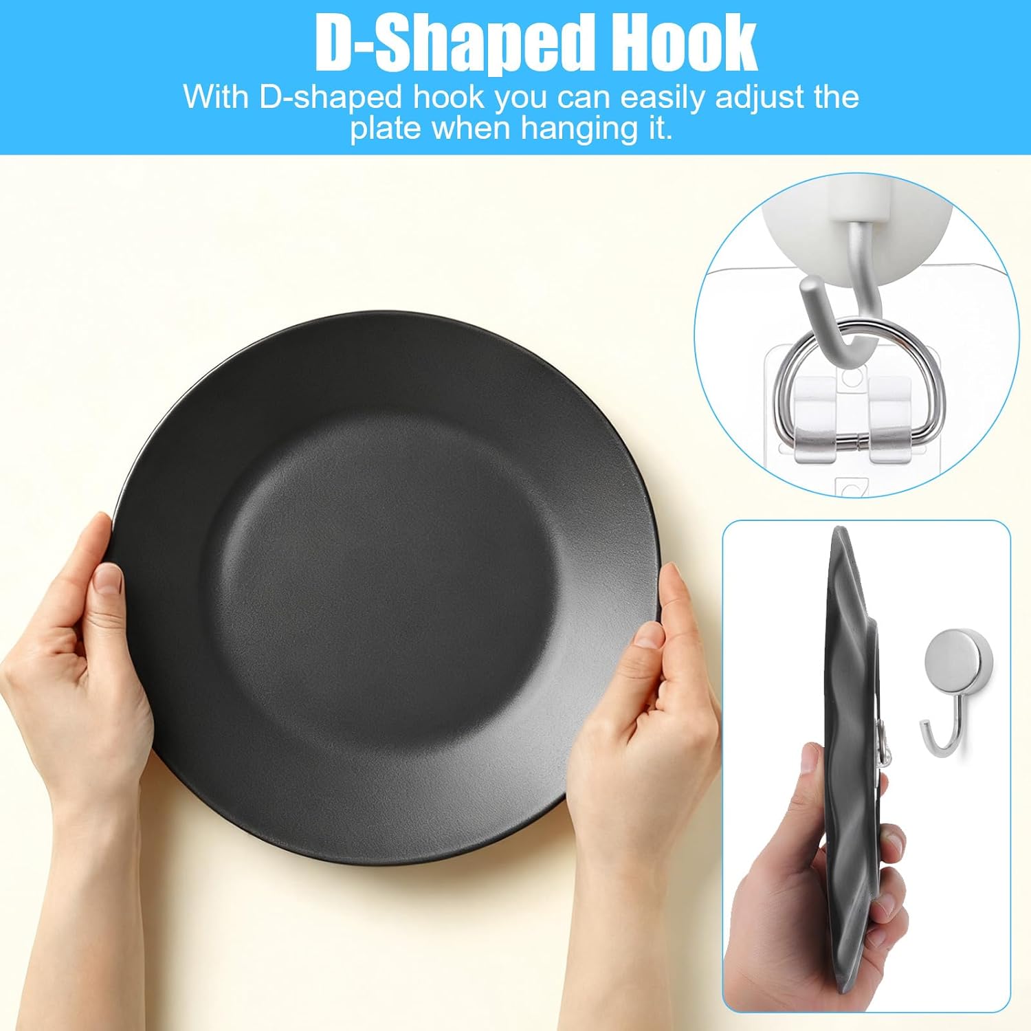 20 Pack No Drill Plate Hangers, Damage-Free Invisible Wall Hooks for Decorative Plates, Pictures & Art, Easy to Install Adhesive Hangers for Wall, Strong Hold Without Nails or Screws