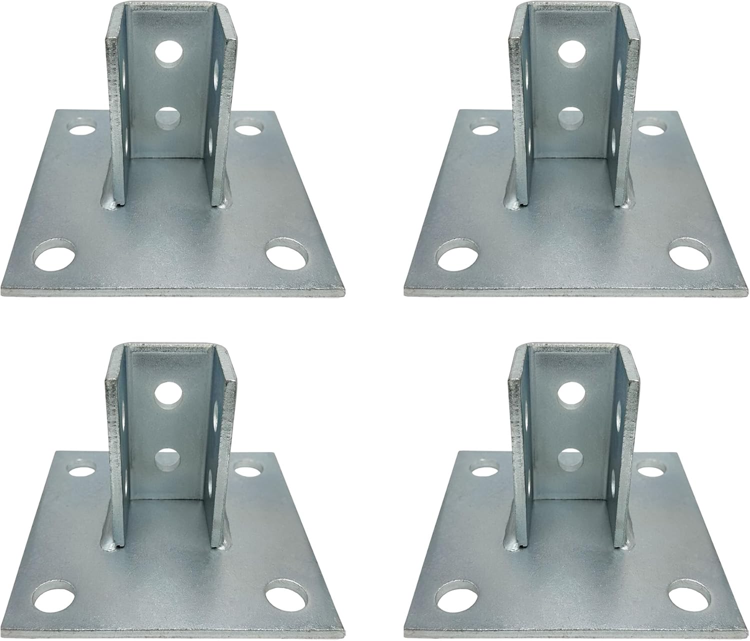 8 Pack - 4 Hole Post Base Channel, 6" Square for All 1-5/8" Strut Channel, Side Orientation - Heavy Duty, Electro-Galvanized (8)