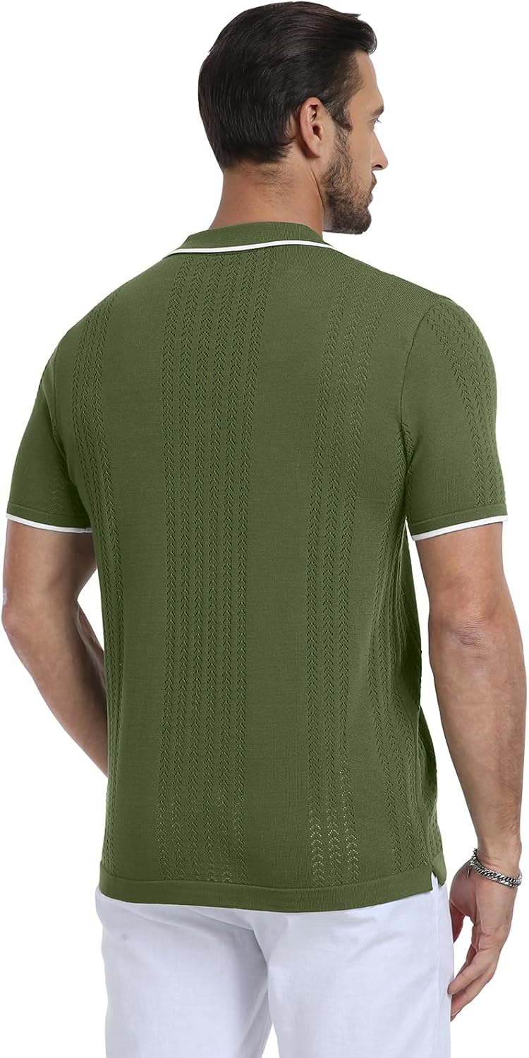 KUYIGO Men's Knit Hollow Out Polo Shirts Short Sleeve Button Collared Shirt Fashion Casual Summer Tops - Image 5