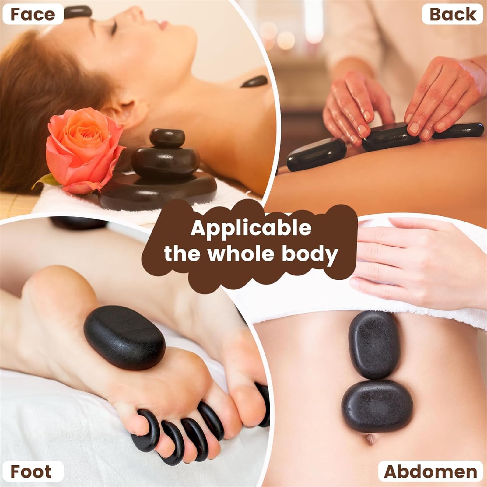 18 Stück Massagesteinwärmer-Set Hot Stone Massage Set, Massagestein Basalt Steine im Heizkoffer Tragbar Für Massagetherapy, Entspannung, SPA-Behandlung, EU Steckdose