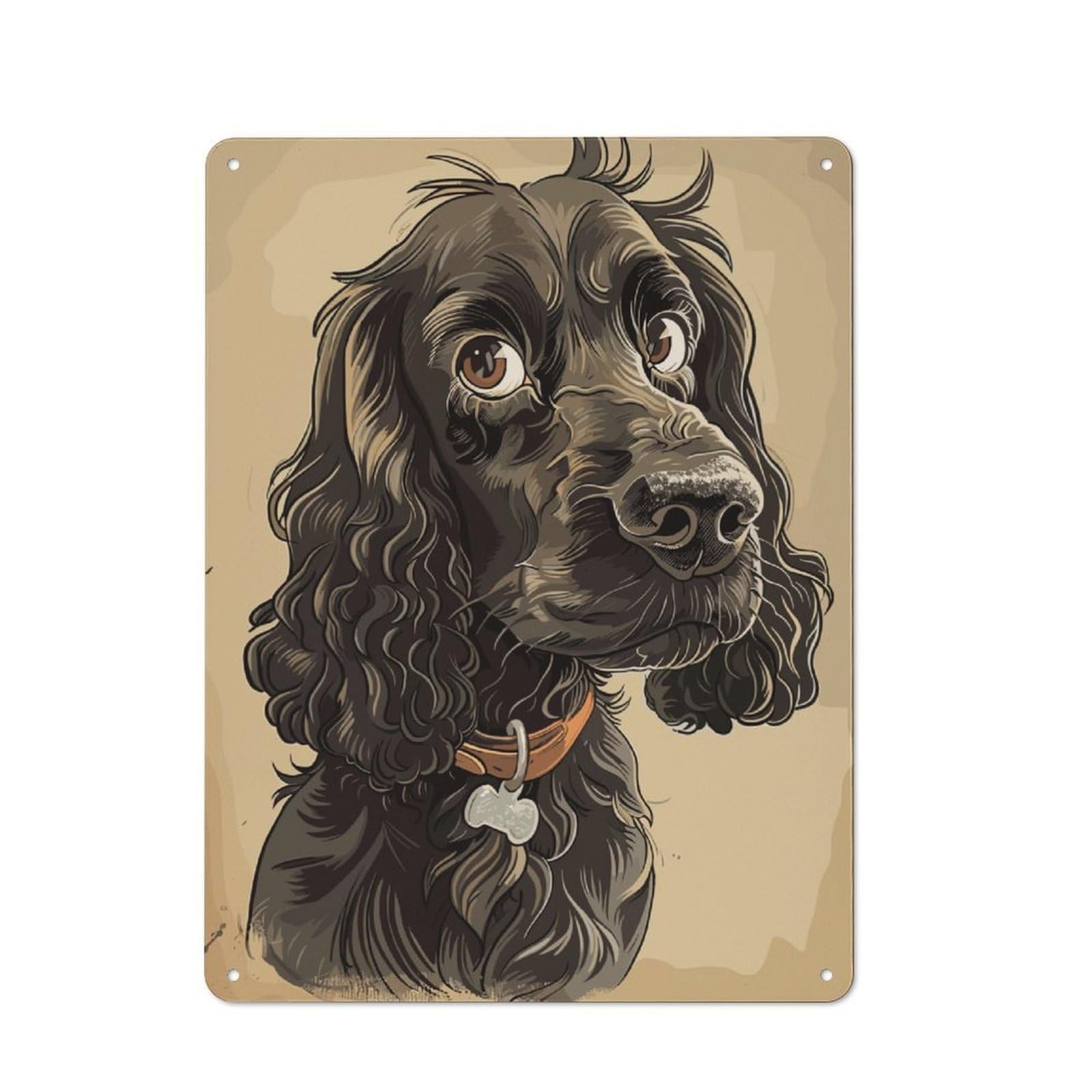Junmoney Cocker Spaniel Caricature Vintage Metal Sign 40X30cm For Man Cave Or Games Room, For Kitchen, Dining Room And Home Bar Wall Decor