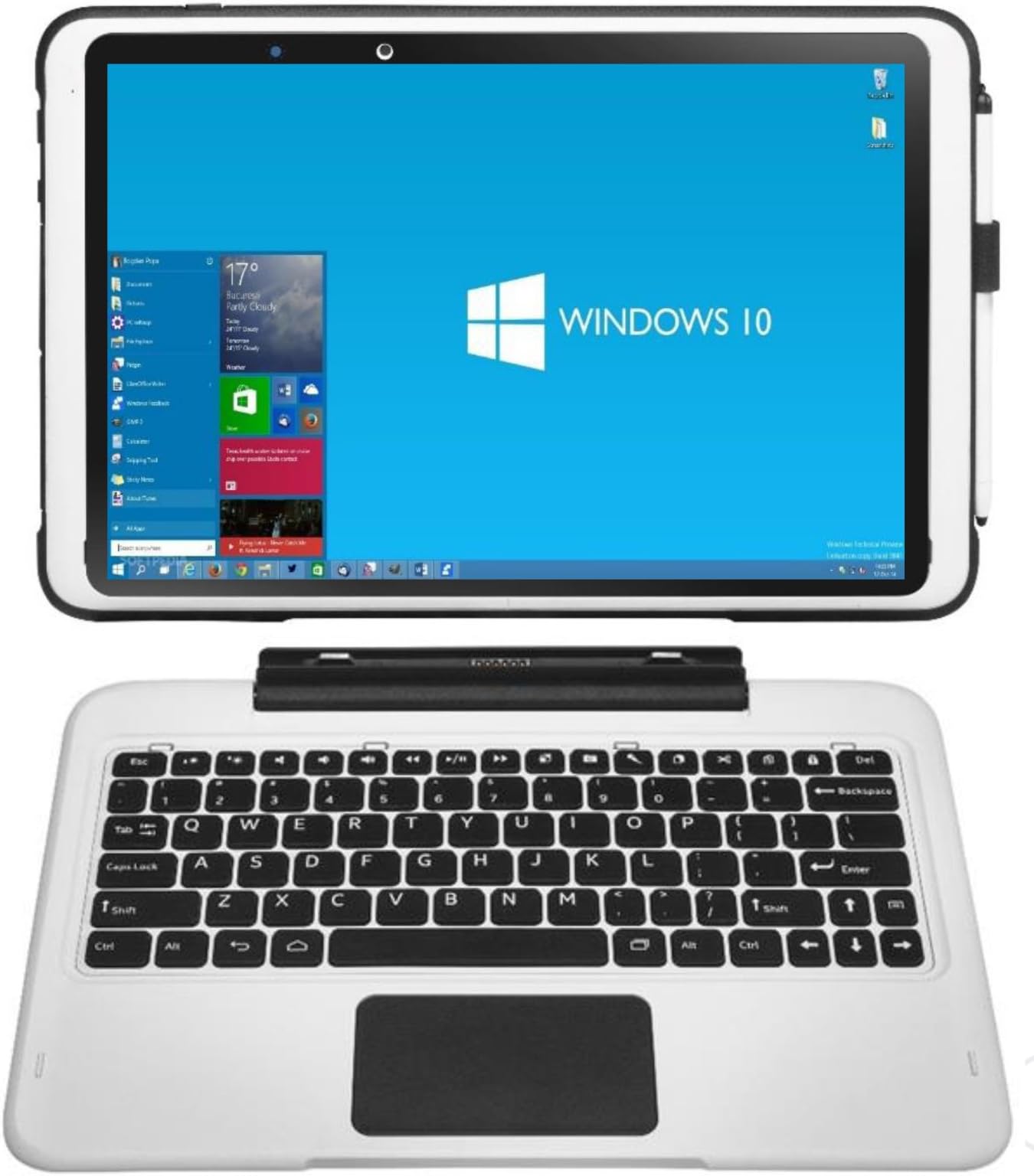 TETRATAB HOBBY 2in1 Pro Touchscreen Laptop Tablet PC with Detachable Keyboard Intel Atom Z8300 10.1" 2GB RAM 32GB eMMC 4G/LTE Ruggedized Windows10 Pro IP52 Antimicrobial GPS