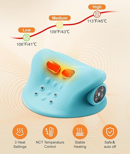 Miniatura 4 de Ringco - Almohada masajeadora de cuello con 3 niveles de calefacción y vibración ajustable, con 6 modos, dispositivo de tracción cervical recargable