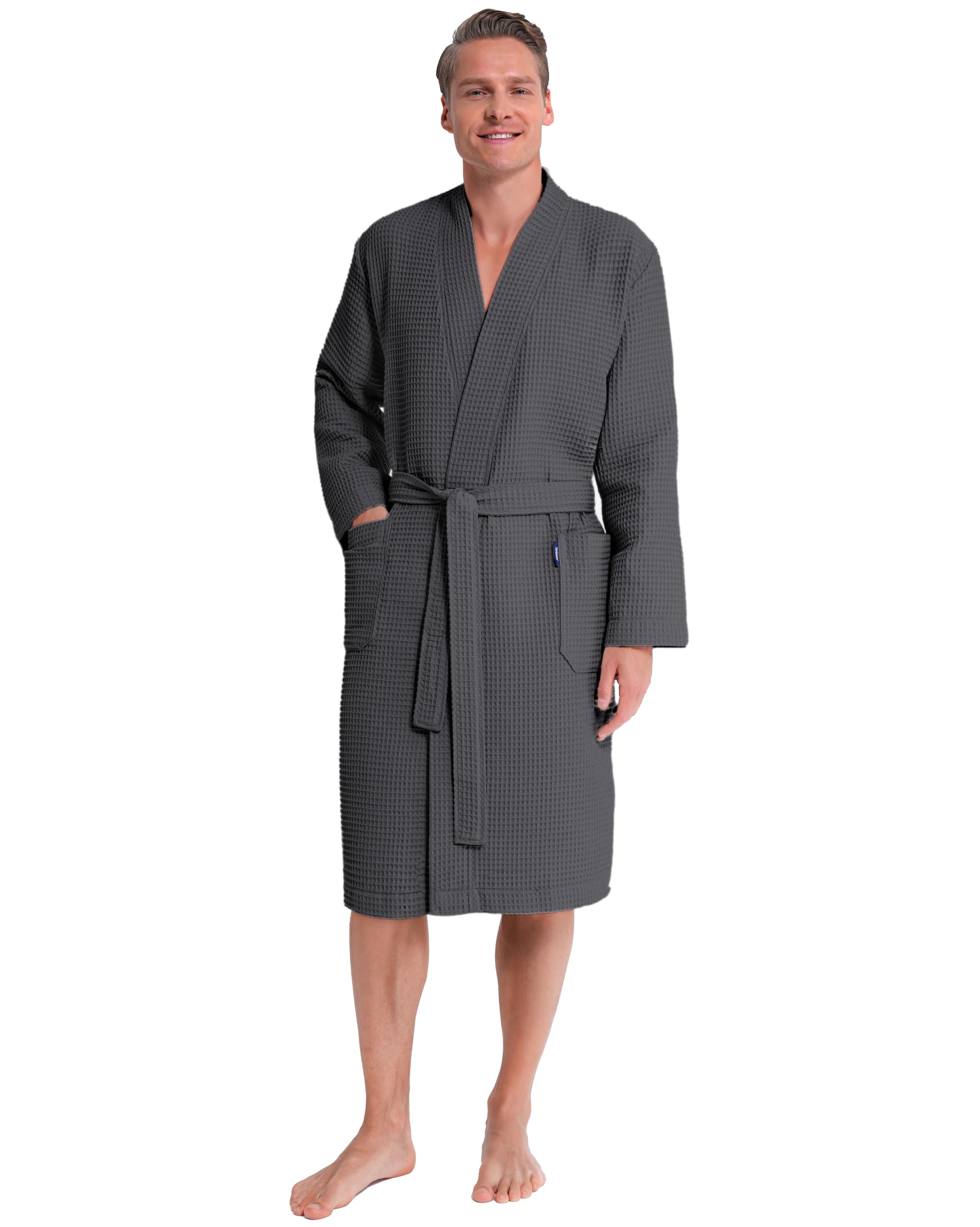 Twinzen - Herenbadjas met wafelpatroon 100% katoen - Honingraatbadjas - Licht, zacht en absorberend - Grijs - XL Twinzen - Herenbadjas met wafelpatroon 100% katoen - Honingraatbadjas - Licht, zacht en absorberend - Grijs - XL