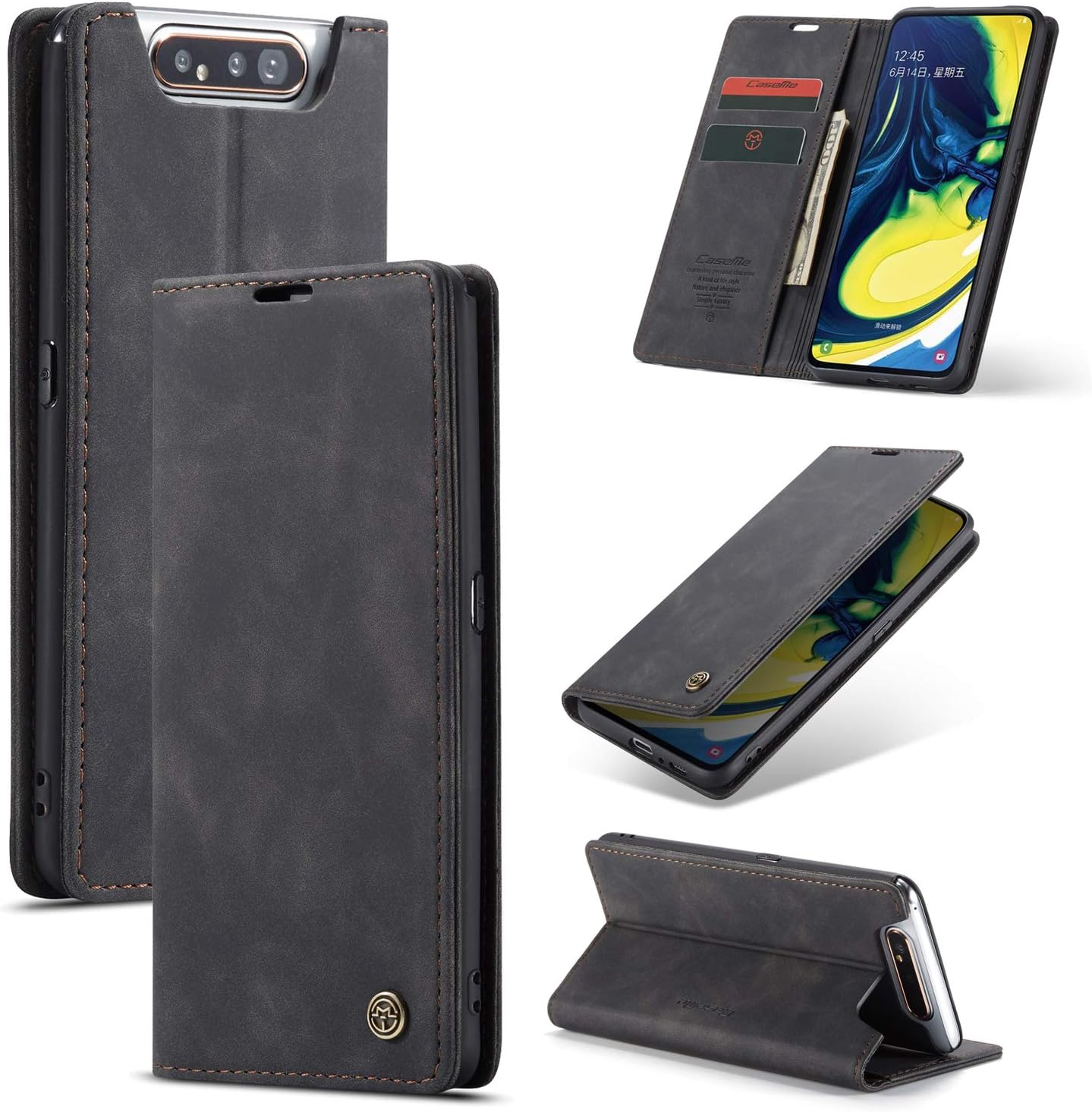 Galaxy A80 Wallet Case,AKHVRS Leather Magnet Cover Leather Wallet Case Flip Cover Folio Case [Card Slot][Wallet][Magnetic Closure] for Samsung Galaxy A80 (Black)