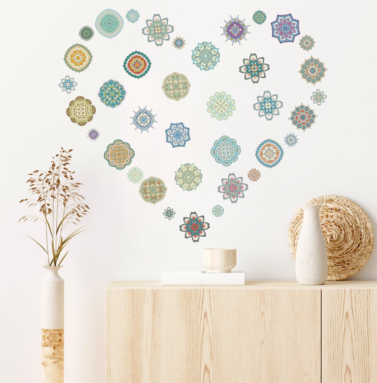Kazova Mandala Wall Stickers Boho Mandala Wall Art Decals Madala Flower Wall Sticker Lotus Wall Decor Removable Mandala Wall Sticker Headboard Wall Sticker for Bedroom Living Room