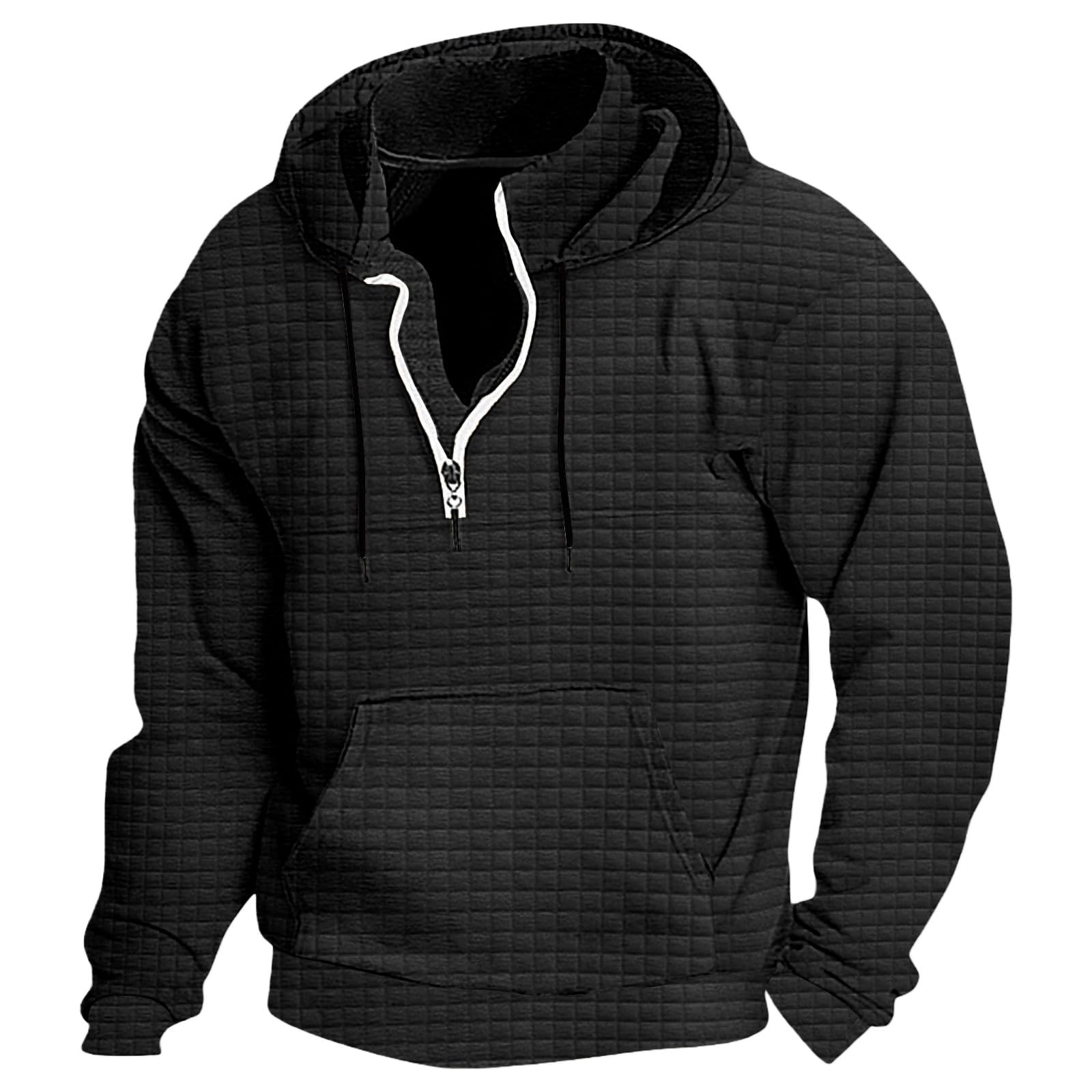 Sudaderas Hombres con Capucha Sudadera Y Cremallera para Hombre, A Cuadros, De Manga Larga, Cómoda, Uso Diario, Informal, Viajes Tops Rojos (Black, L) Ropa Gimnasio Hombre Muscle Fit