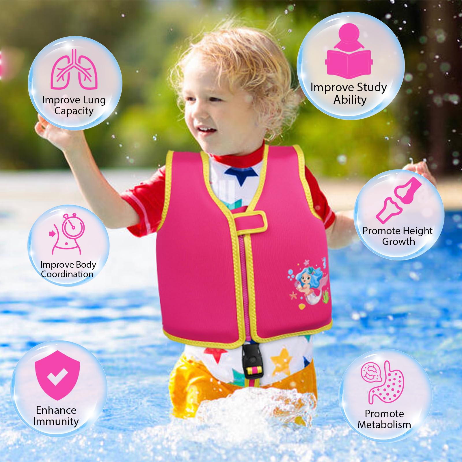 Gilet De Natation Bébé Kelandoom – 18 Mois, Flottabilité, Sangles Réglables, Pour Garçons Et Filles, Apprentissage Piscine