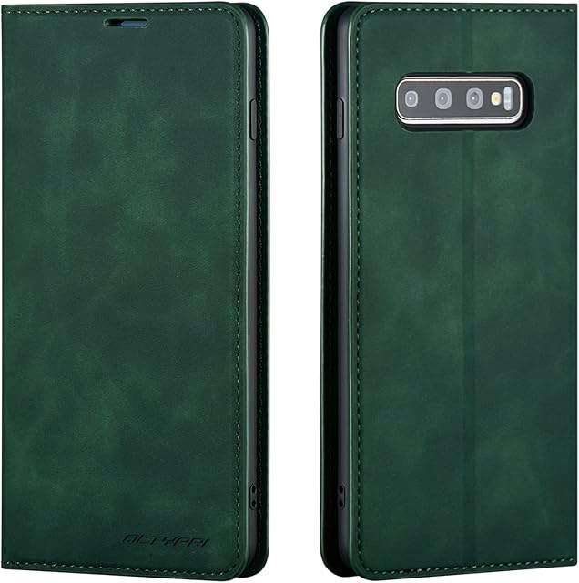 QLTYPRI Case for Samsung Galaxy S10 Plus, Premium PU Leather Cover TPU Bumper with Card Holder Kickstand Hidden Magnetic Adsorption Flip Wallet Case Cover for Samsung Galaxy S10 Plus - Green