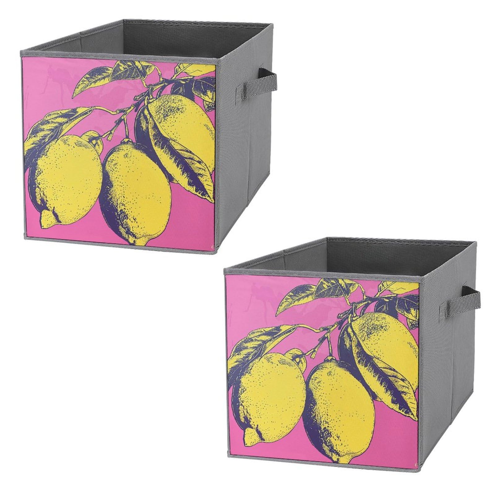 Bac de rangement pliable citron lot de 2 paniers en tissu avec poignees 28cm