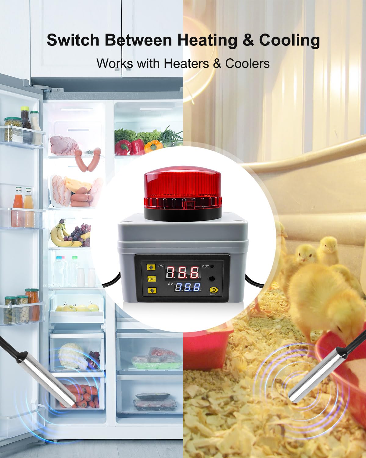 Monitor digital de alarma de temperatura de 12 V con control remoto, alerta de temperatura alta/baja de 120 dB, sonda de sensor impermeable, termómetro de temperatura de -50 ℃-110 ℃ para refrigerador
