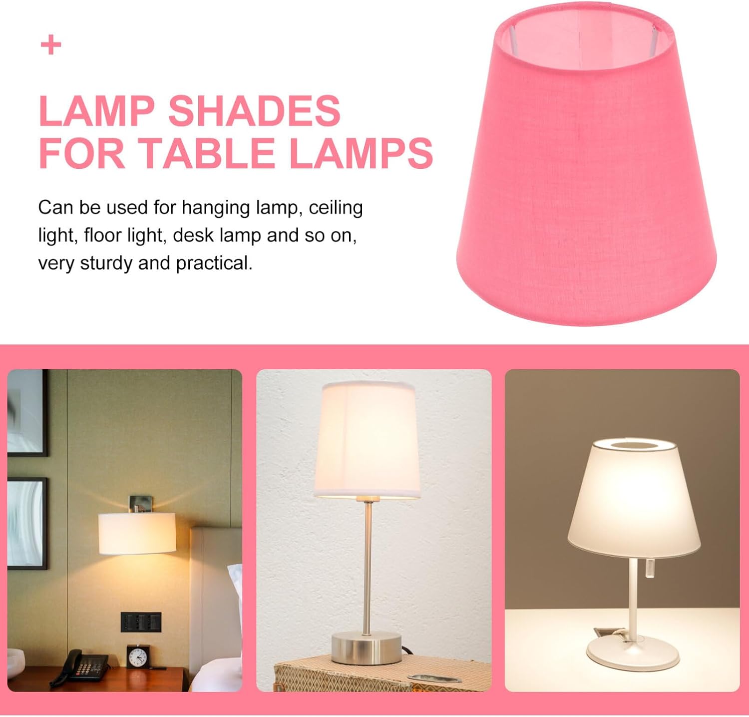 Hemobllo Macaron Pink Fabric Lampshade 5X5X3 Inch Hanging Ceiling Light Cover Decorative Lamp Shade for Living Room Bedroom