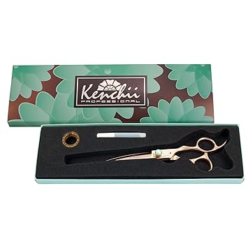 Kenchii Dog Grooming Scissors | 7 Inch Shears | Curved Scissors for Dog Grooming | Rose Collection Dog Shears | Pet Grooming Accessories | Pet Hair Trimming Scissor