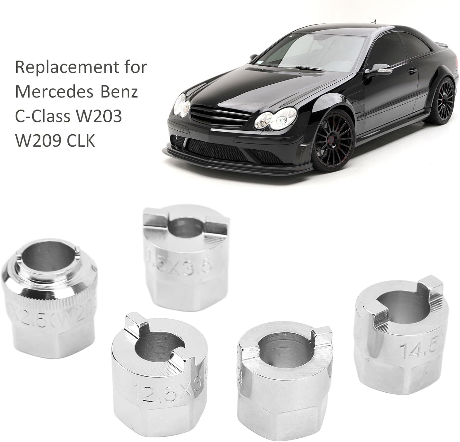 Acouto Strut Nut Socket Tool for Benz C-Class W203 W209 CLK 5pcs Front Suspension Strut Nut Socket Tool Set, 10.5 x 3.5, 12.5 x 3.5, 14 x 2.5, 14.5 x 3, 14.5 x 5