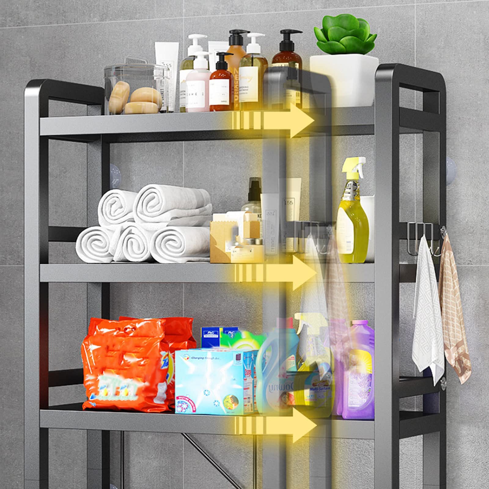 Unidad de almacenamiento sobre el inodoro estante de almacenamiento de baño, estante organizador de bambú sobre el inodoro, ahorro con estantes ajustables de 3 niveles estante de baño retráctil