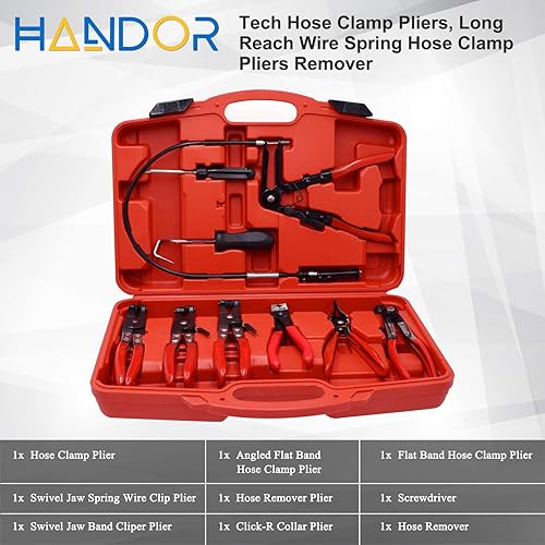 Miniatura 6 de Handor 9 alicates de abrazadera de manguera, juego de alicates de abrazadera de manguera de largo alcance, combustible y aceite, herramientas