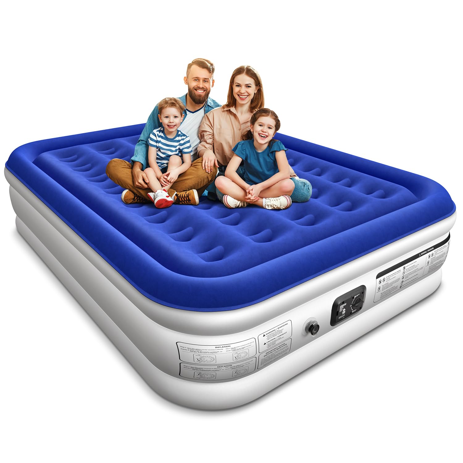 Xsleep Materac typu queen, 40 cm, wysoki, dmuchany materac typu queen-size, z wbudowaną gałką pompy, aktywowany w 1-3 minuty, szybkie nadmuchiwanie/spuszczanie powietrza, do wszystkich miejsc wewnątrz