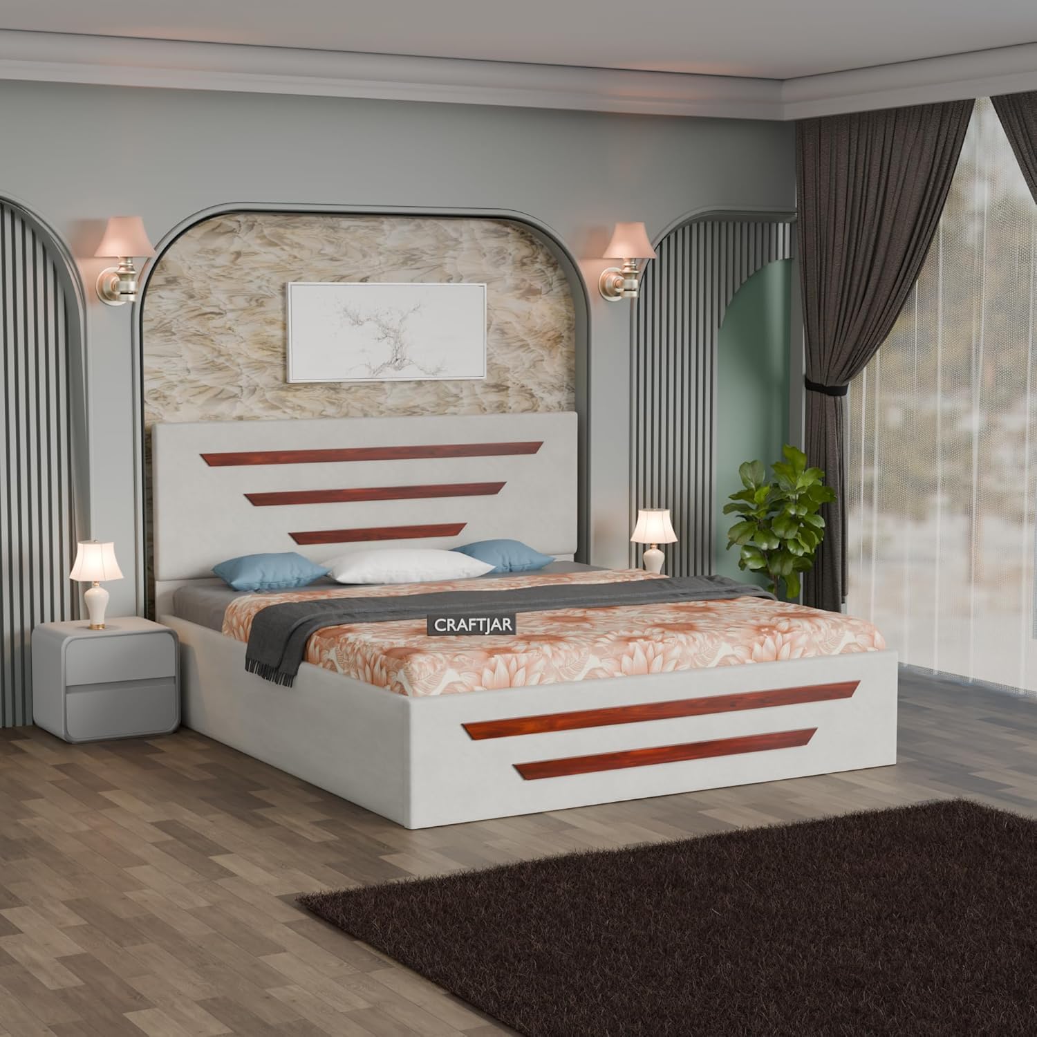 Engineered Wood King Size Bed Without Storage for Bedroom | Modern Double Bed Cot with Designer Headboard & Wooden Accent Panels | Heavy Duty Wooden Bed Frame-image-18