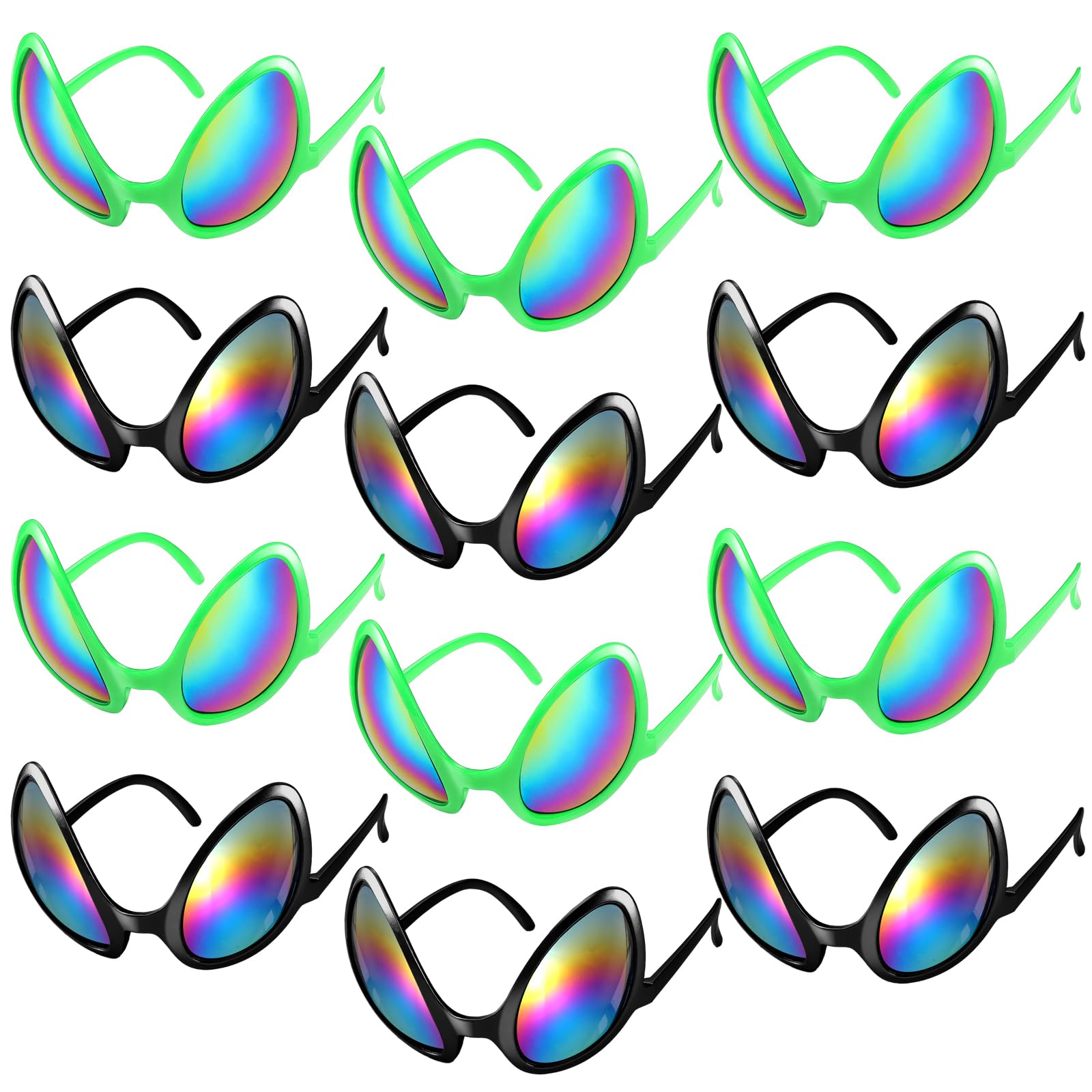 Bencailor 12 Pack Alien Glasses with Lenses Funny Alien Sunglasses Bulk for Cosplay Costume Accessories Carnival Mardi Gras Party Favor(Mixed Colors)