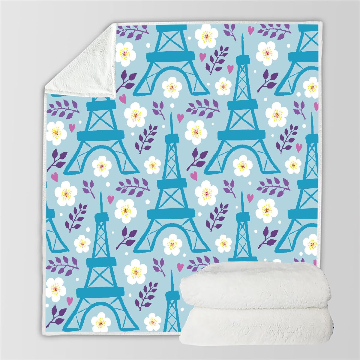 Couverture microfibre Tour Eiffel 180x220cm : plaid léger doux