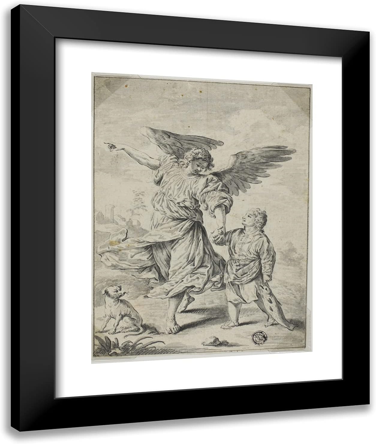 ArtDirect Titian 20x24 Black Modern Framed and Double Matted Art Print Titled Tobias and The Angel