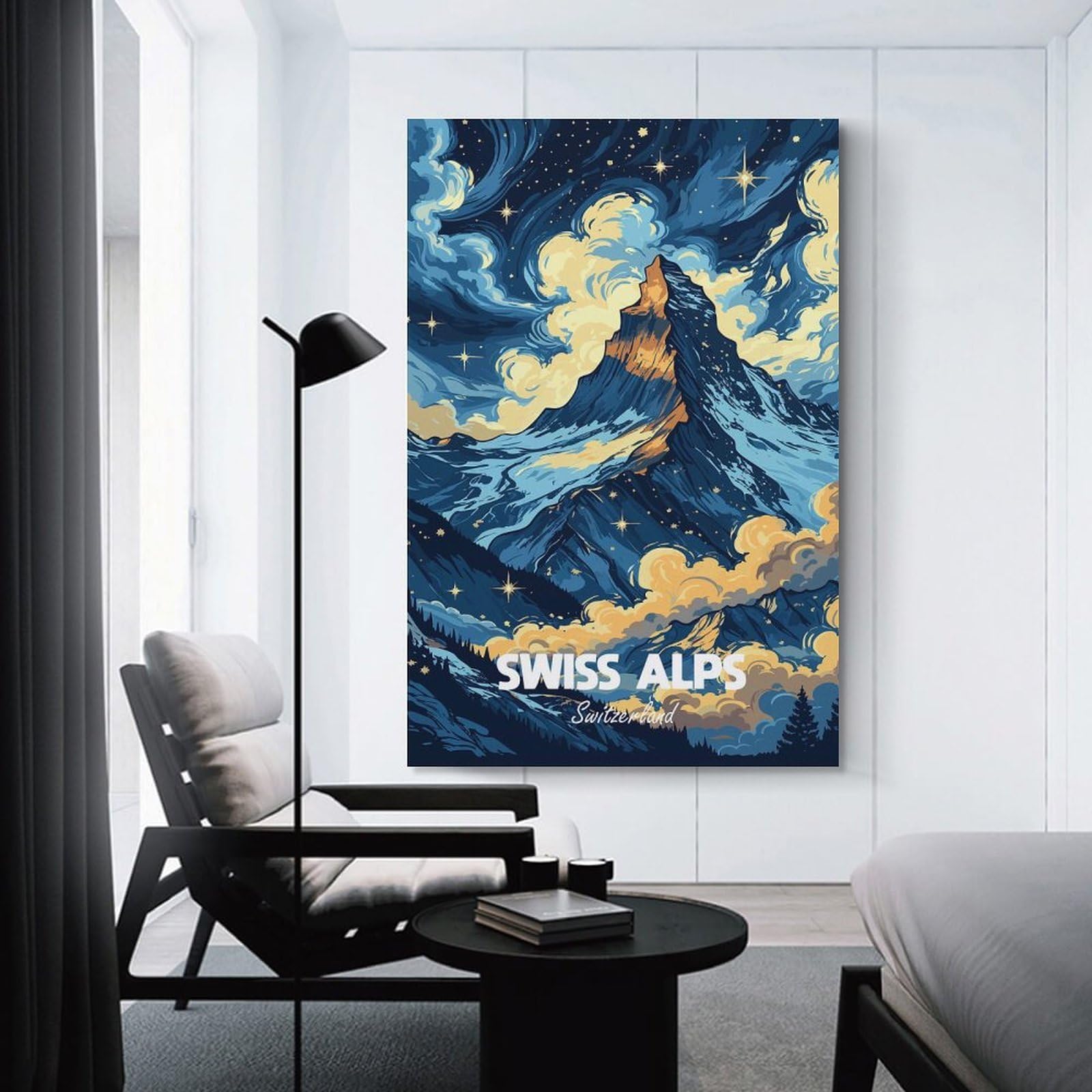 Junmoney Swiss Alps Switzerland Mountain Landscape Art Wall Picture Print 08x12inch(20x30cm), for Corridors, Hallways Or Apartment Entries, Decorative Canvas Styling for Entry Areas
