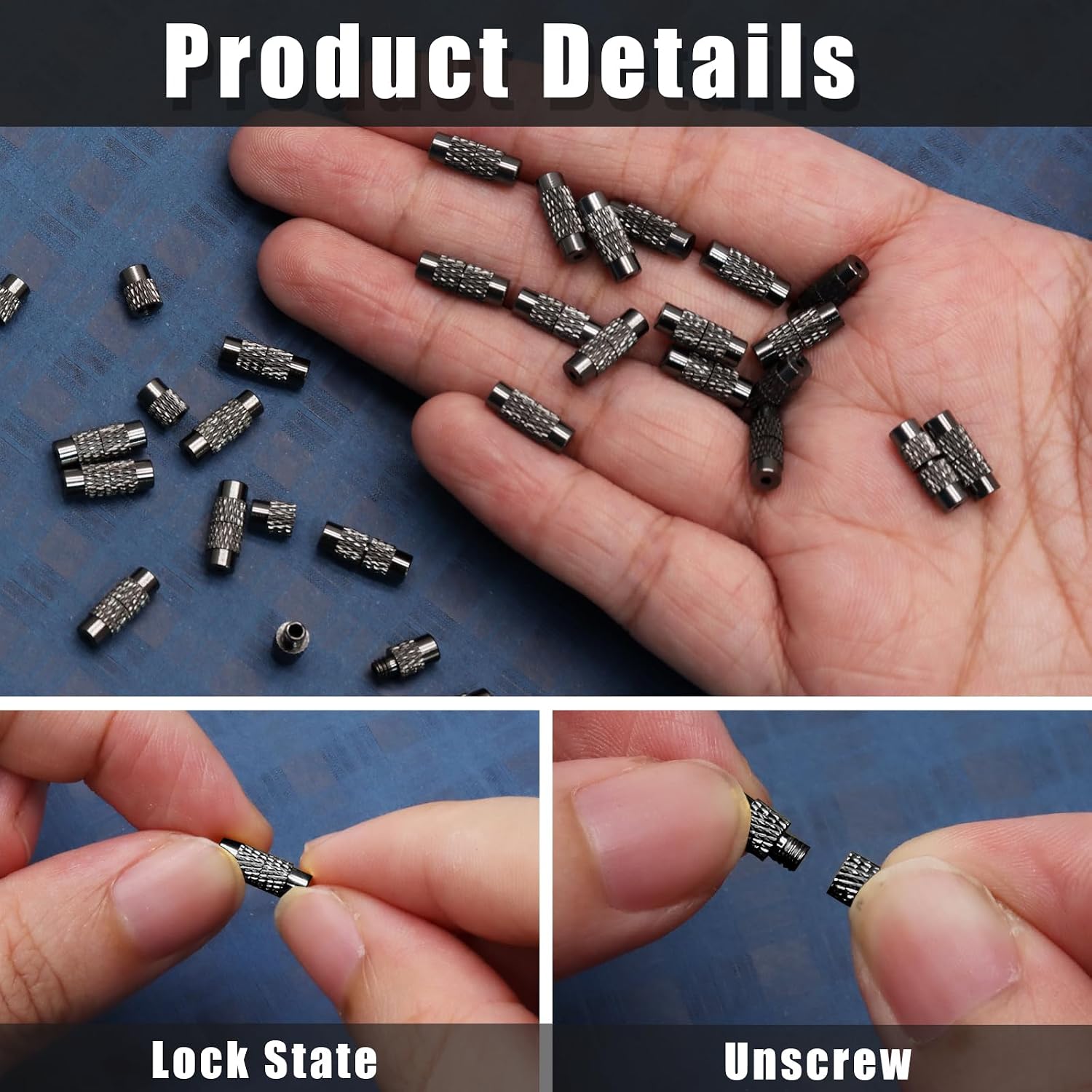 60Pcs Brass Screw Twist Clasps, Barrel Clasp Cord End Caps for DIY Bracelet and Necklace, Brass Barrel Tube Fastener for Craft Supplies/Waist Beads(Black)