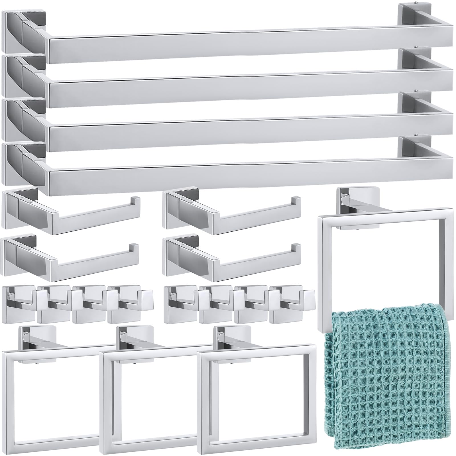 View 1 of 15 Pcs Silver Bathroom Hardware Accessories Bath Towel Bar Set