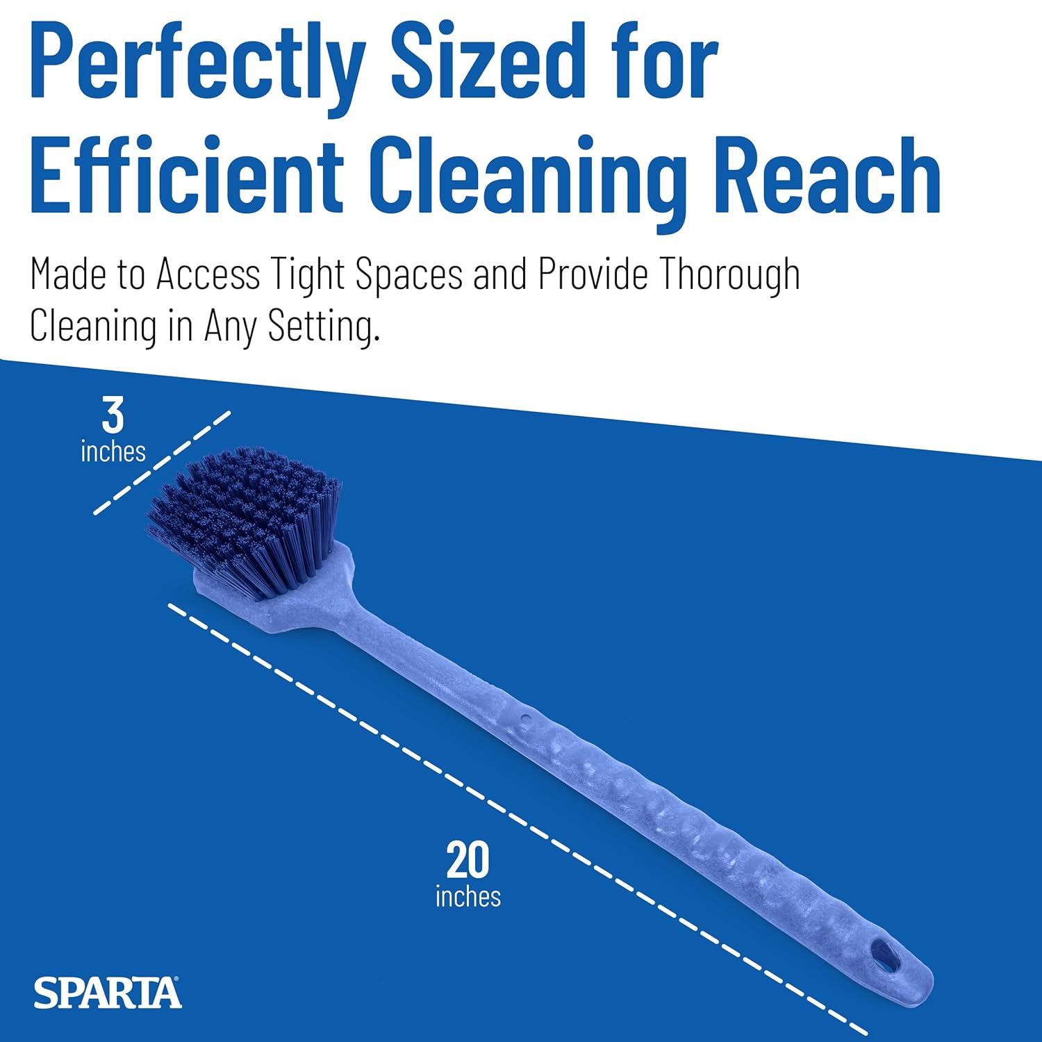 SPARTA 40501EC14 Plastic Large Scrub Brush, Kitchen Brush, Utility Brush With Long Handle For Cleaning, 20 Inches, Blue, (Pack of 6)