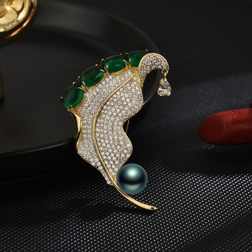 Black Tahiti Pearl Brooch Broches Jewelry For Women Fashion Christmas Gifts Wife Mom Girlfriend, Anniversary Birthday Fine Jewelry Gifts for Her NO11331