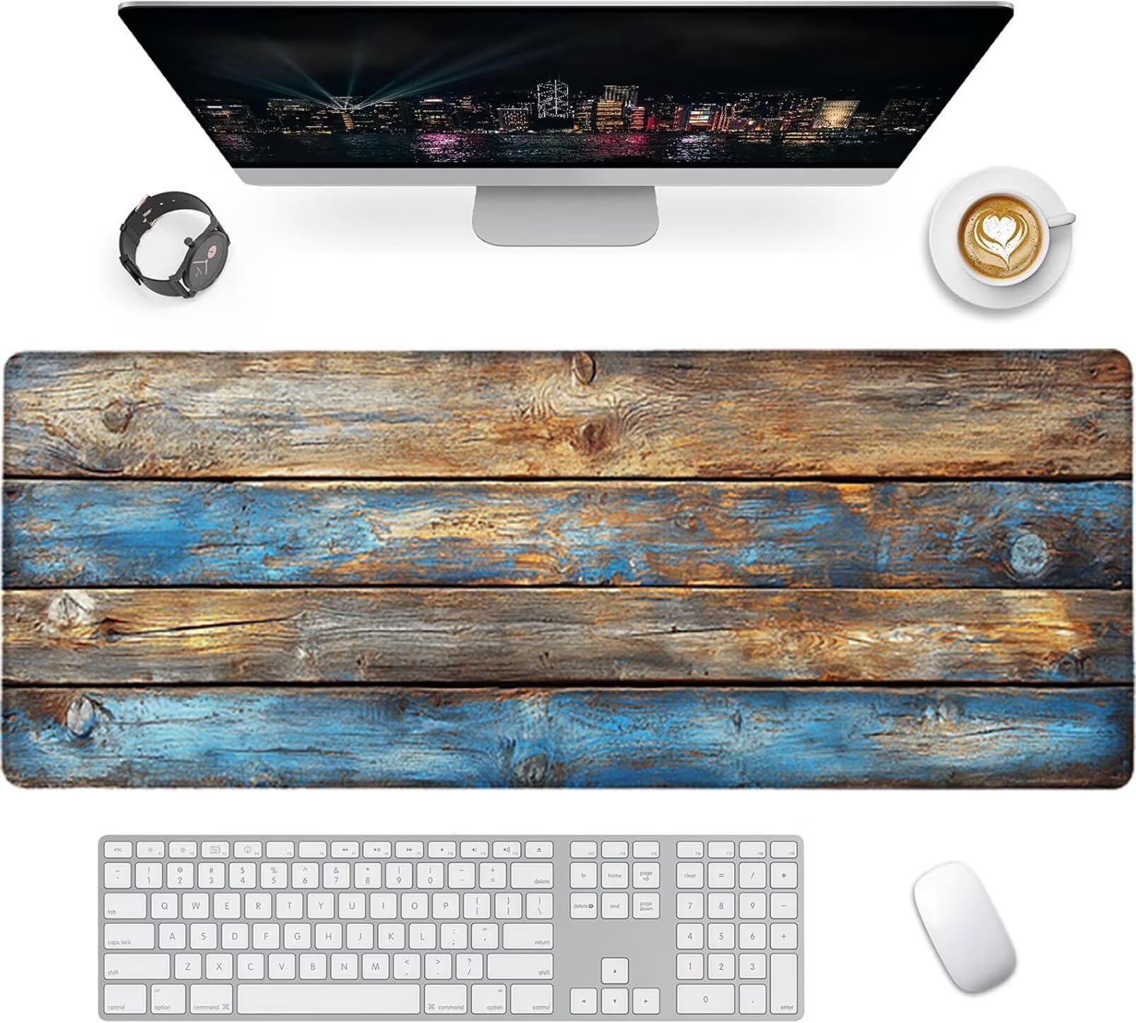 Lpfieonn Retro Großes Schreibtischunterlage, XXL Schreibtischunterlagen, Blau XXL Wasserdicht Gaming Mousepad mit Vernähter Rand und Rutschfeste Gummibasis, für Laptop/Hause/Büro 120x60cm PF-3221