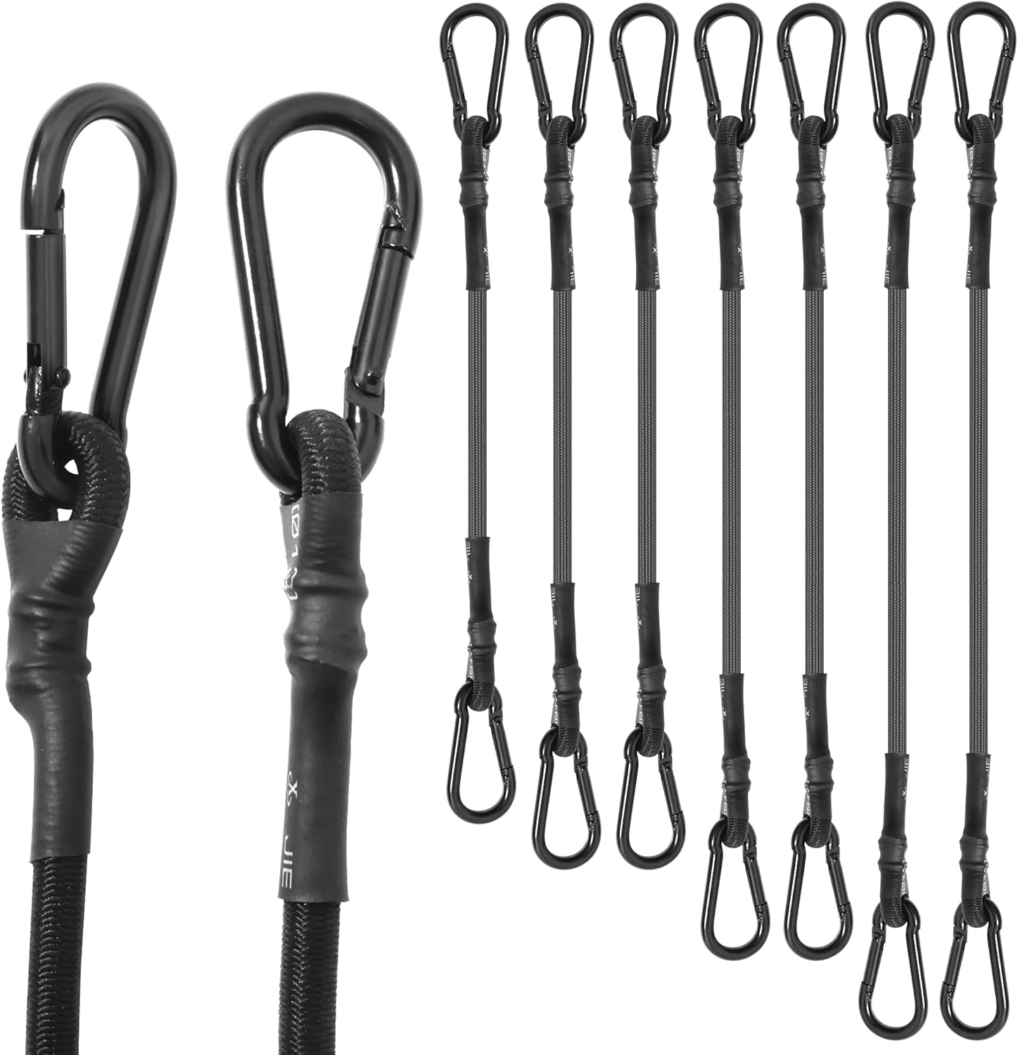 8 Pcs 48 Inch Bungee Cords with Hooks, Carabiner Bungee Cord Outdoor Up to 220 Lbs Break Strength, Black Bungee Straps with Upgraded Carabiner Hooks for Camping, Cargo, Bike, Luggage, Carts, Truck