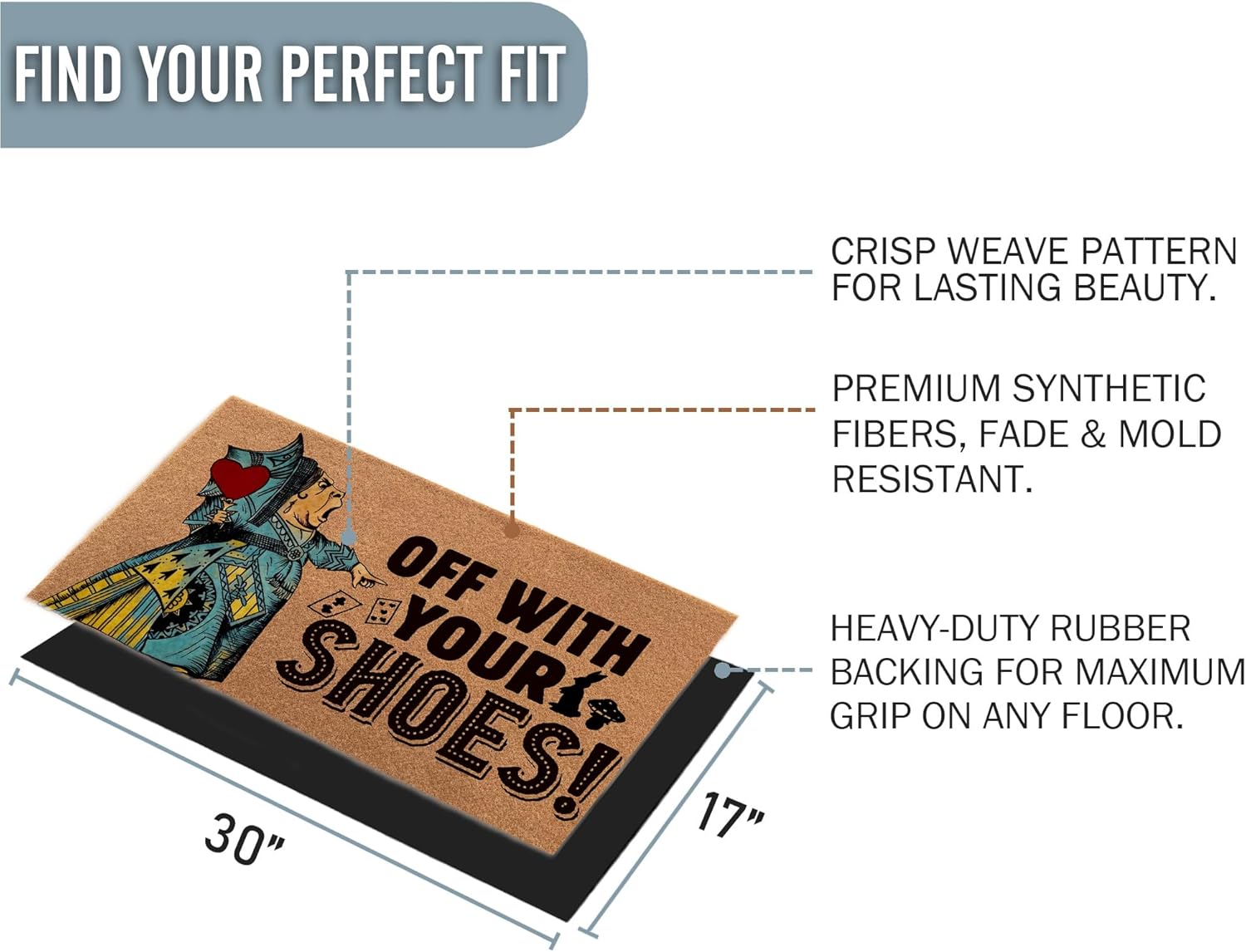 Off with Your Shoes Heavy Duty Rubber Door Mat 30x18 Inch - All-Weather Outdoor Doormat for Front Entrance - Slip Resistant, Low Profile & Water Resistant Entryway Rug for Garage, Patio & Mudroom