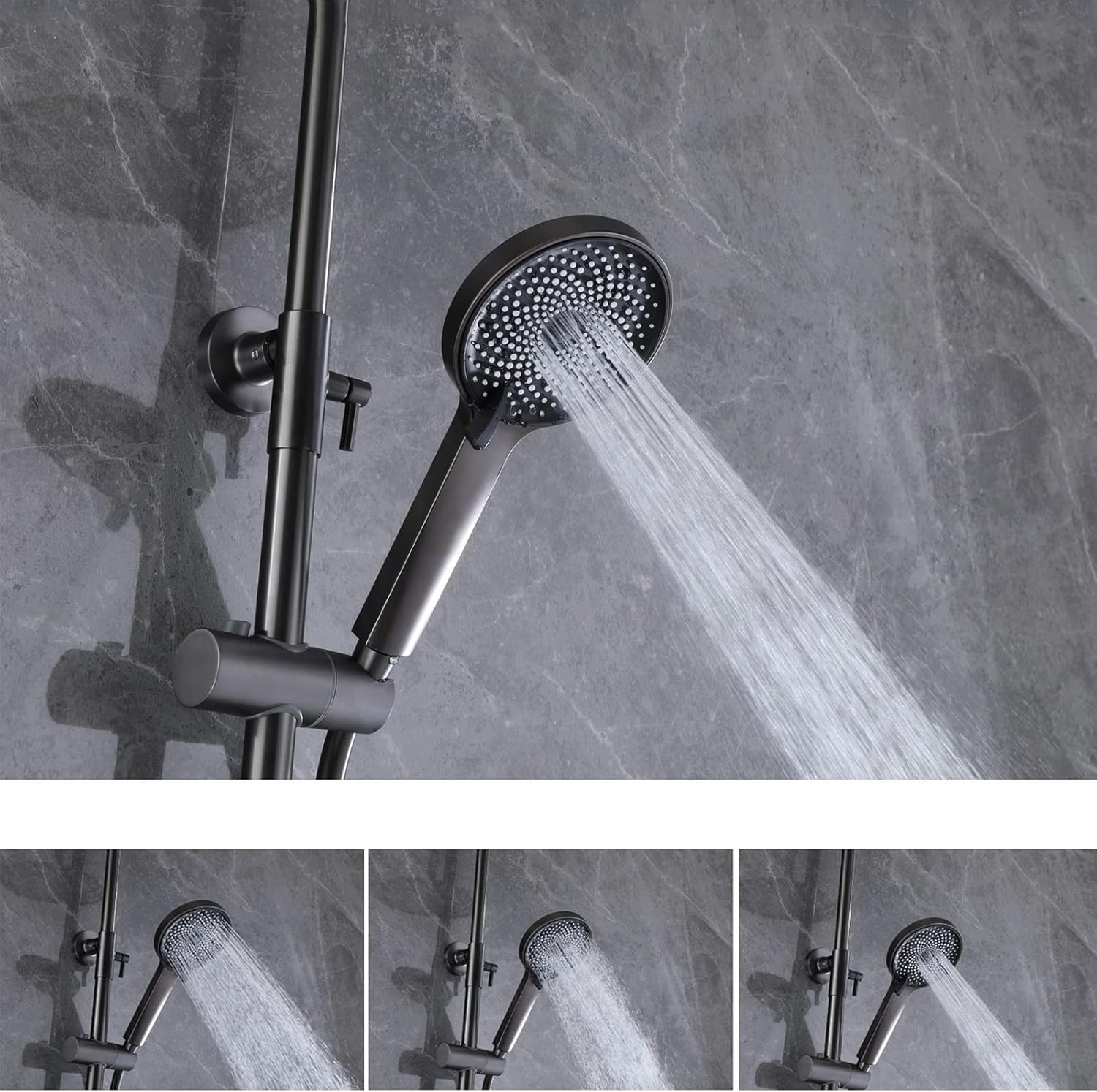 Shower Faucet Set with Digital Display Wall Mount Bathroom Shower System Height Adjustable Stainless Steel Shower Fixture (Grey), Gray