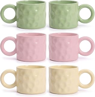Ceramic Coffee Mugs Set of 6, 12 oz Porcelain Mugs with Handle, Tea Mugs for Latte, Hot Tea, Cappuccino, Mocha, Cocoa, Dishwasher and Microwave Safe, Assorted Colors Mug Gift Set
