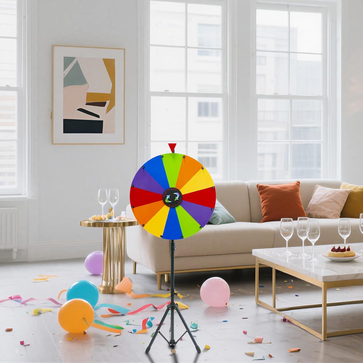 iElyiEsy 24" Spinning Prize Wheel with Folding Tripod Floor Stand, 14 Slots Tabletop Dry Erase Fortune Spin Wheel Spinner for Carniva Party Tradeshow