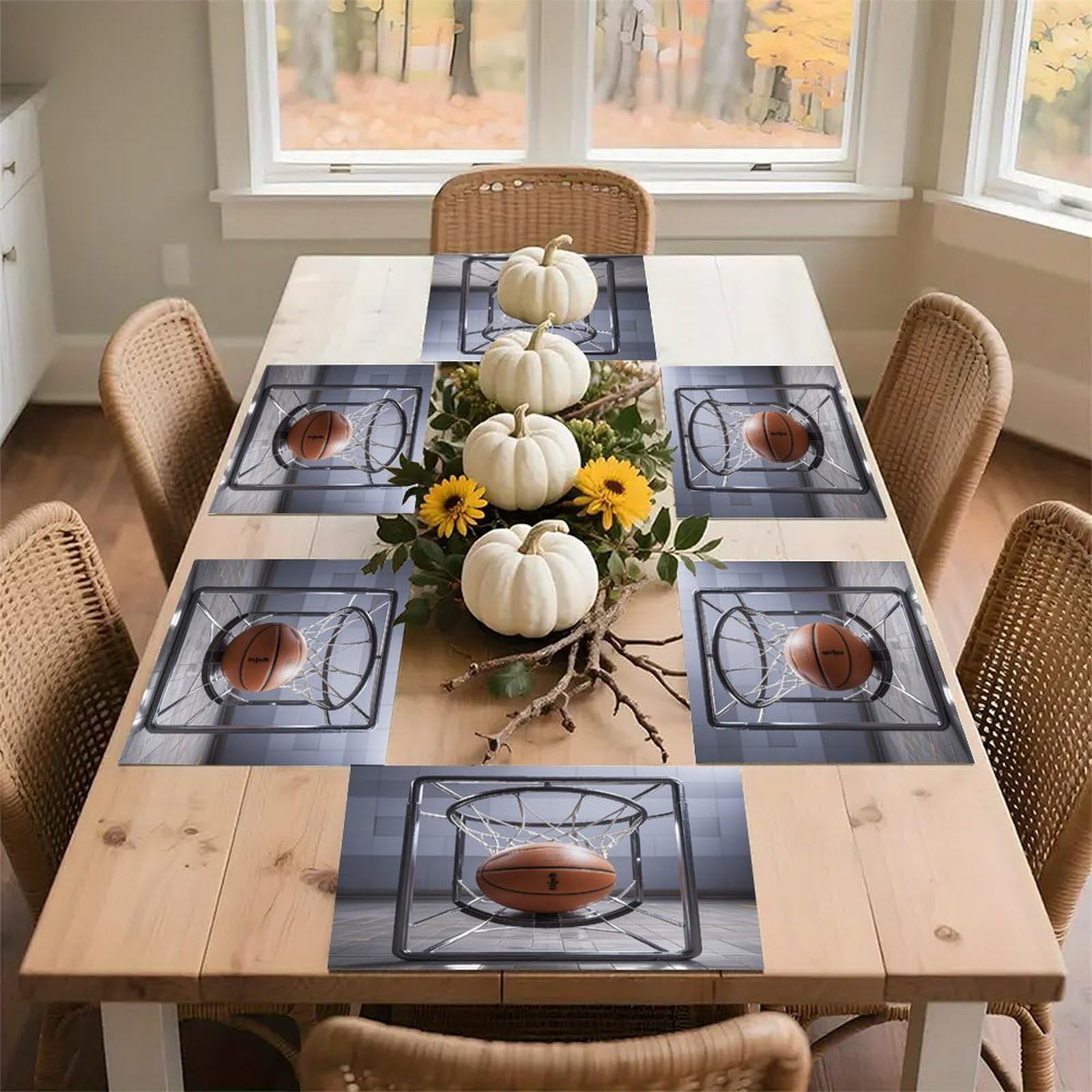 Basketball Placemats Flax Place Mats for Dining Table Rectangle Non-Slip Table Mats Heat Resistant Washable Placemat for Kitchen Home Decor Party Outdoor 12" X 18"