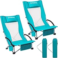 KingCamp Low Beach Chair: Extra Wide 300lbs Capacity, Lightweight 7lb Folding Portable with Backpack Carry Bag