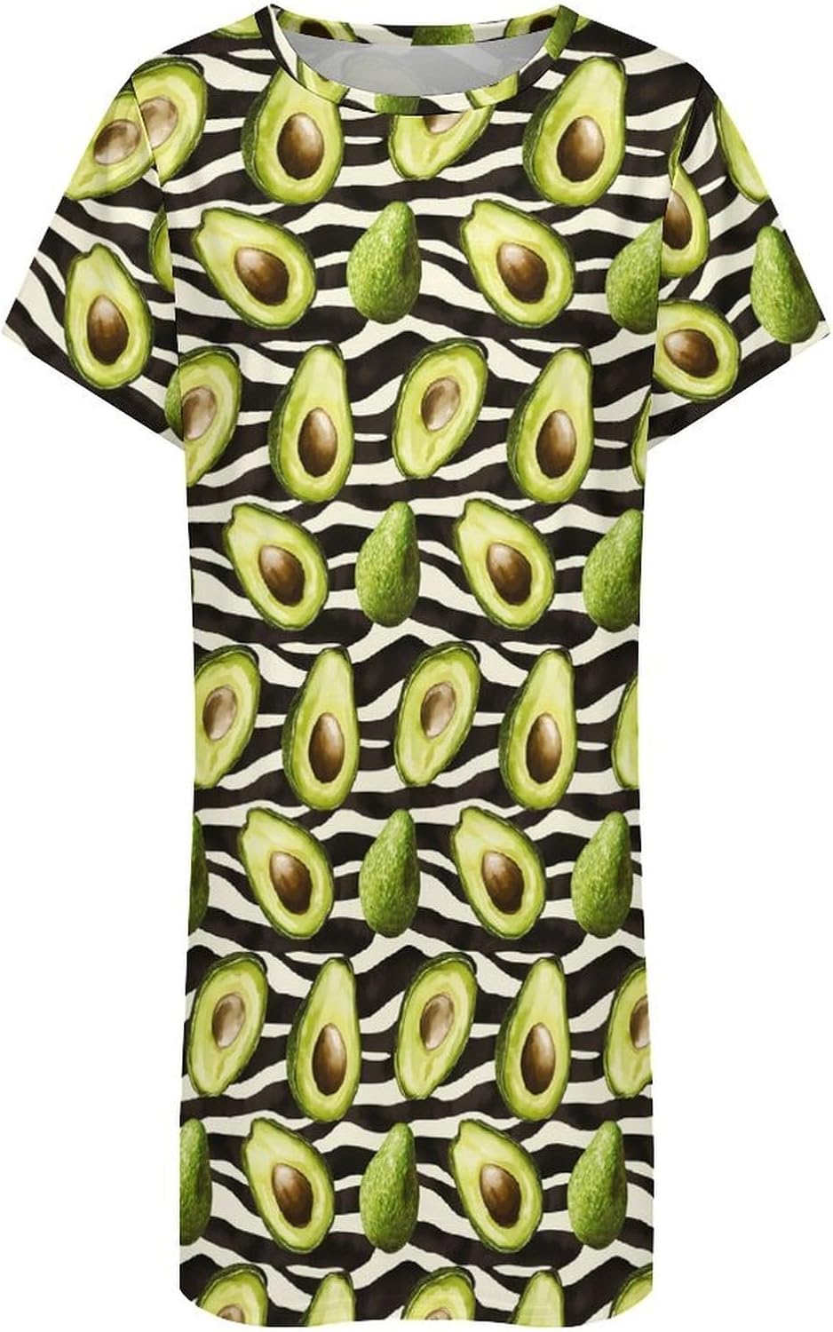Avocado Zebra Stripes Pattern Nightgowns for Women Short Sleeve Sleep Dress Casual Sleepshirt Night Gowns Pajamas