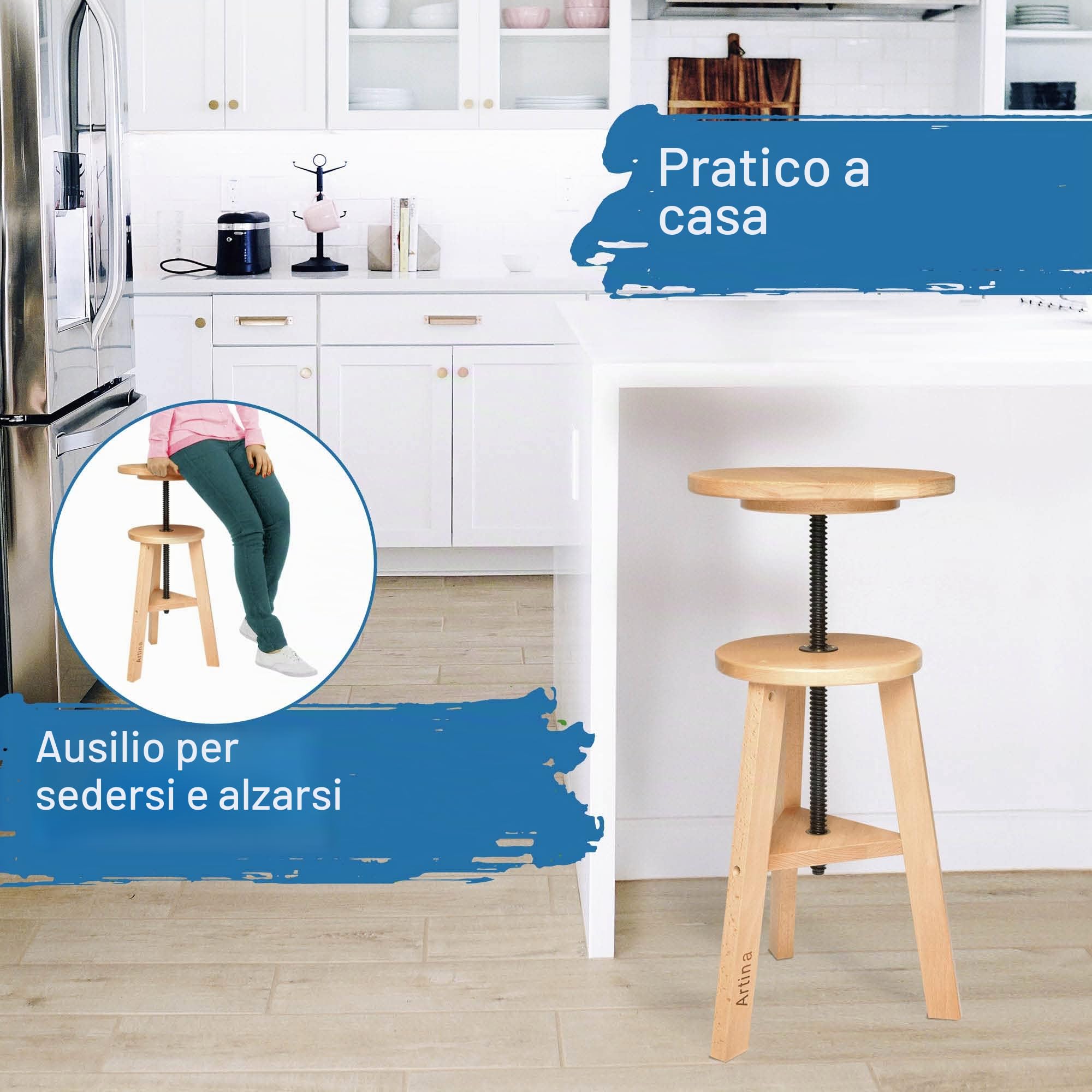 Artina sgabello professionale per artisti da pittura e disegno gira | Ø30cm altezza regolabile 48-66cm legno pregiato di faggio ideale per dipingere gradi girevole seduta artista Arles