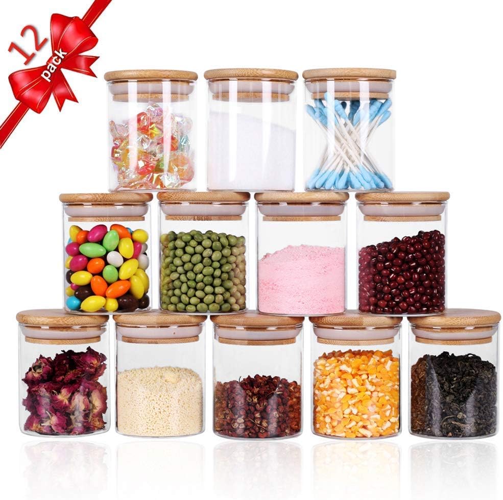 6oz 12 Piece Glass Spice Jars and 8oz 10 Piece square Glass Spice Jars