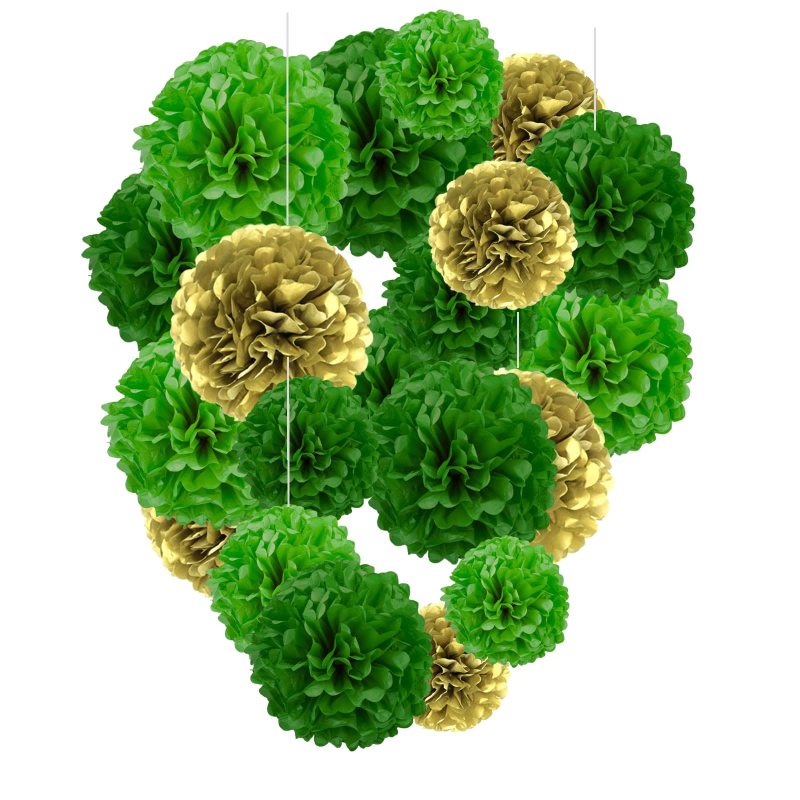 Capesaro Green and Gold Tissue Pom Poms - 10", 12" Party Decorations - 12 Piece Set