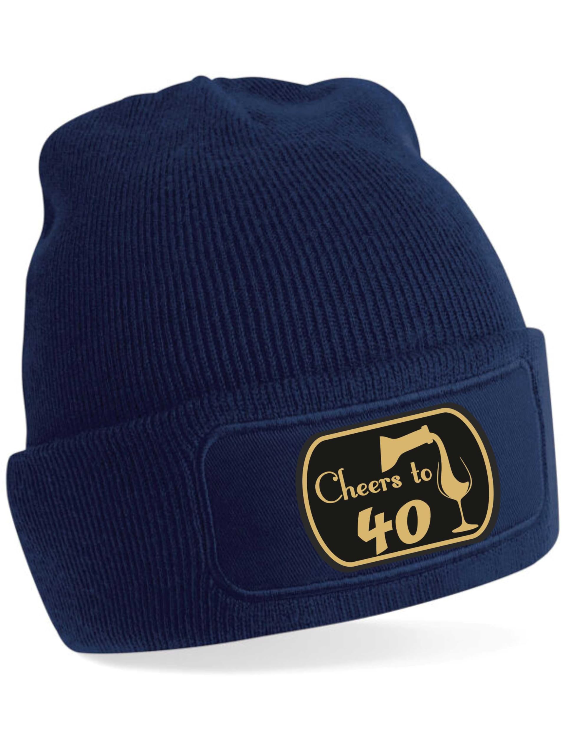 Print4U Cheers to 40 Beanie Hat Gift for 40th Birthday 40 Year Old Present Blue