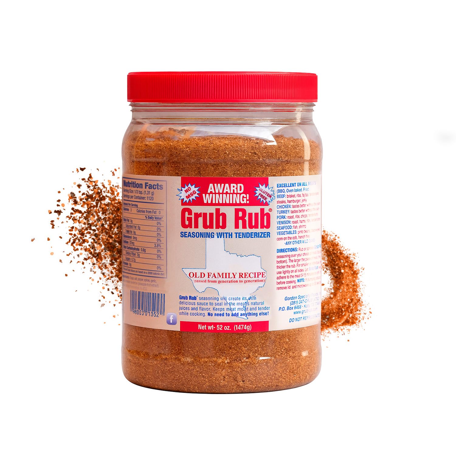 Grub Rub BBQ Blend – Award-Winning Seasoning Family Recipe For Smoking & Grilling Moist, Tender, Juicy Meats - Pork, Steak, Brisket, Seafood, Veggies & More 52 Ounce