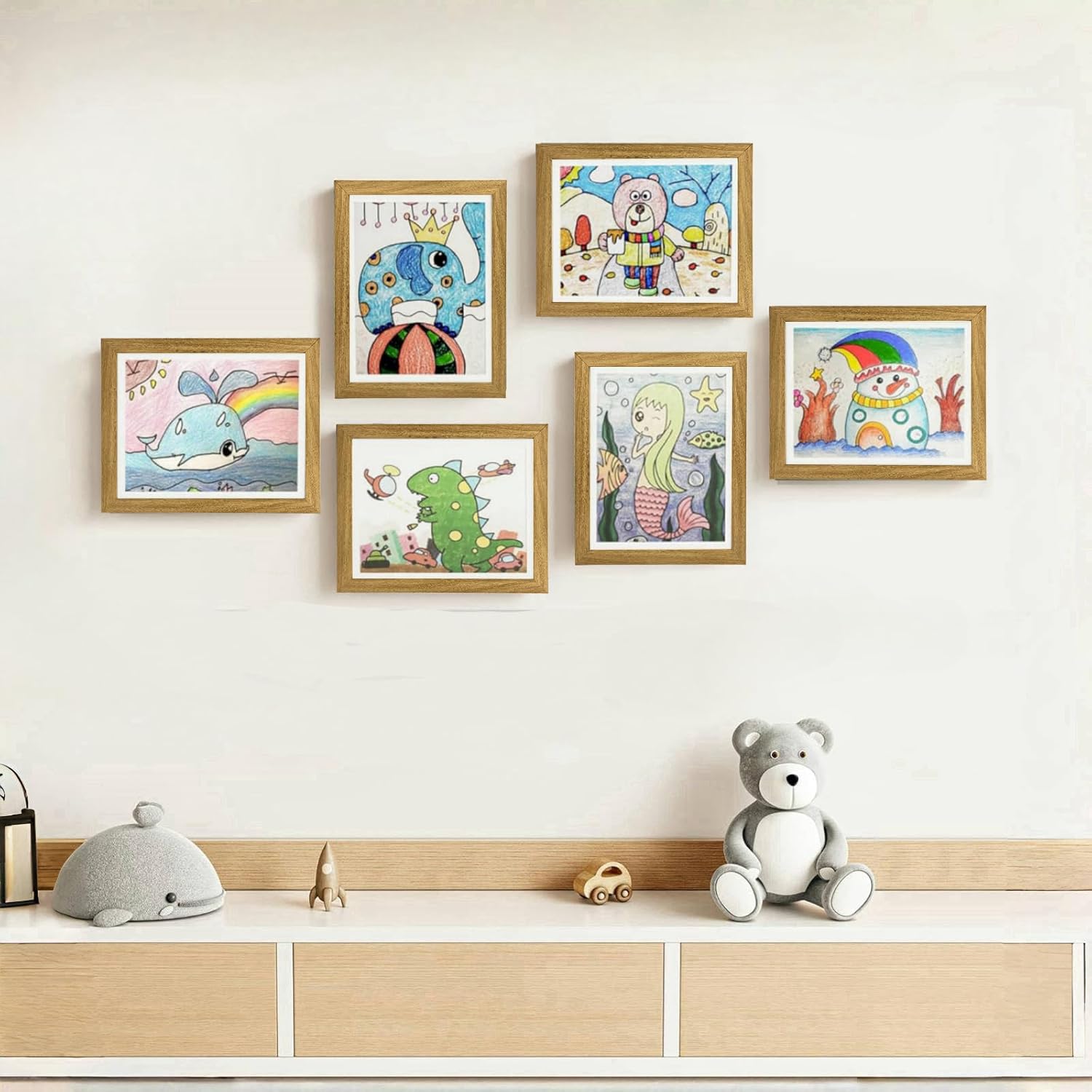 Extra Large Kids Artwork Frames Changeable Hold 150pcs - 4 Packs 8.5 by 11 Picture Frame, Front Opening, Magnetic, Storage Kids Art Frame for Art Display, Wall Artwork, Crafts Decor (Wood)